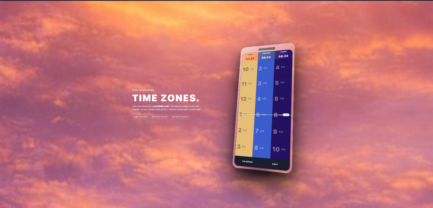 Axis Time Tool, scrollable timezone ruler on iOS