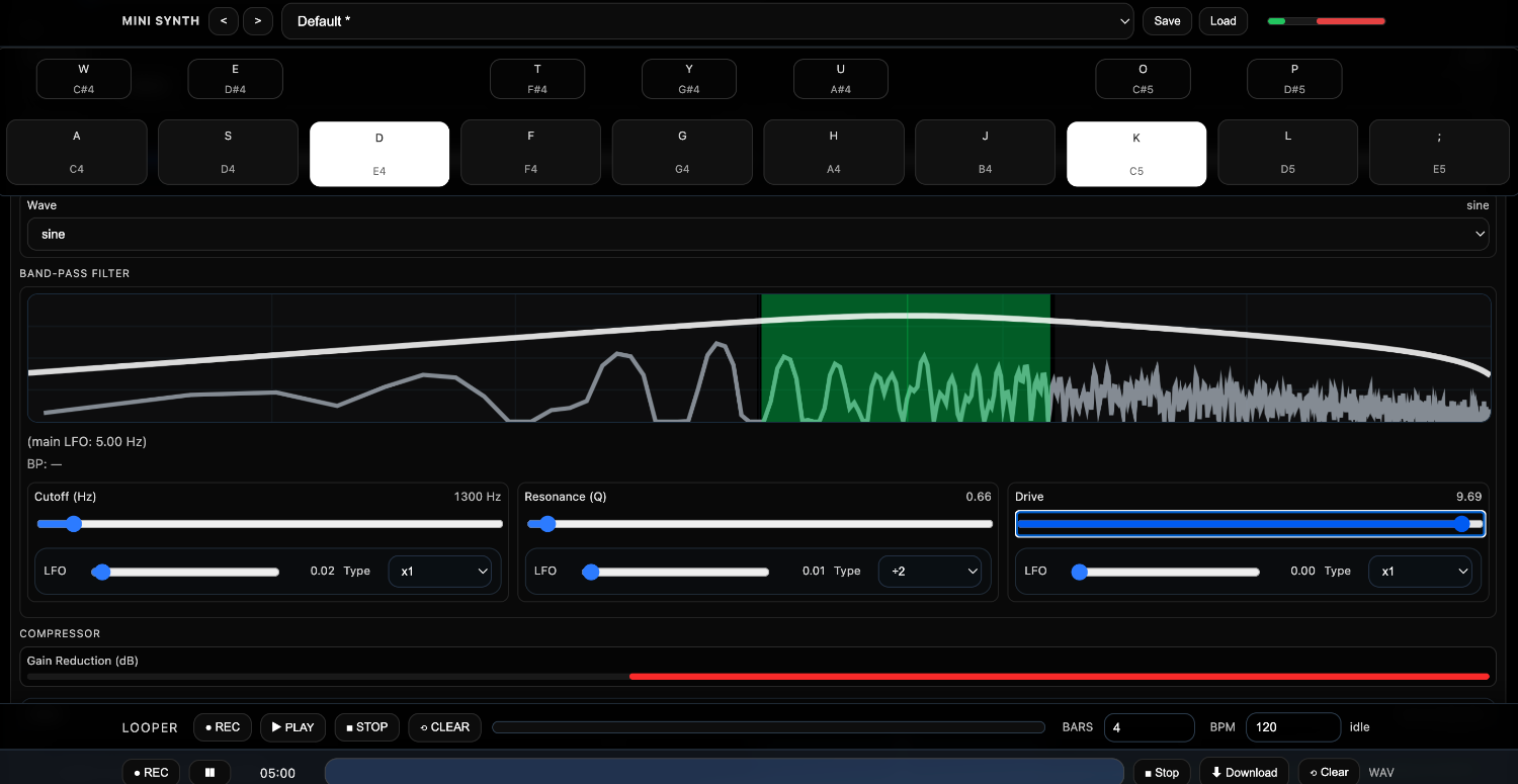 Syn Web Synth, browser-native synthesizer interface